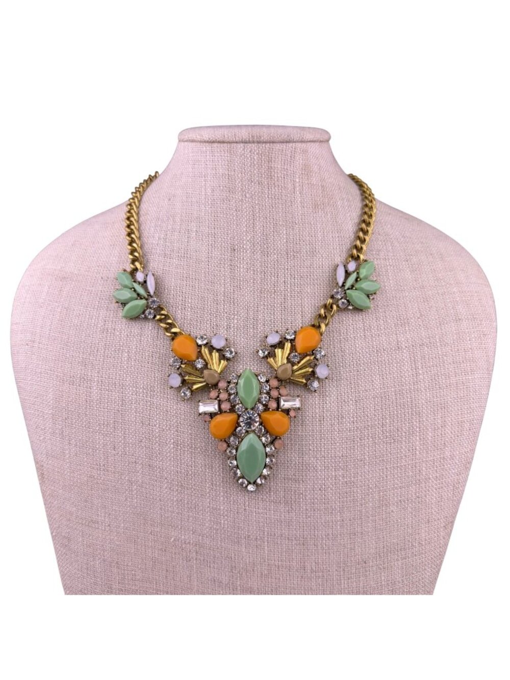 J.Crew Womens Multicolor Statement Necklace Gold Tone Crystal Navette Design